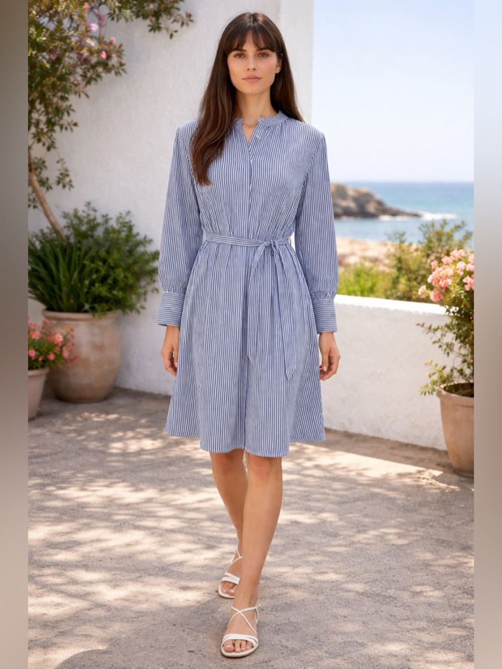 LOFT Navy and White‎ Striped Long Sleeve Dress small NEW with tags